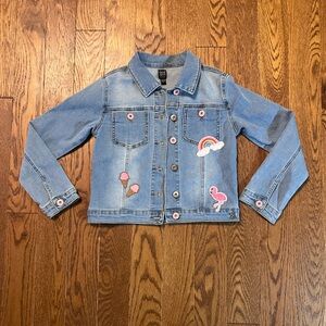 Deux Par Deux Denim Jean Jacket Rainbow Heart Patches 8 10